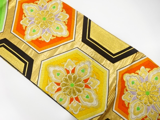 JAPANESE KIMONO / ANTIQUE FUKURO OBI / SILK / WOVEN FLORAL CREST